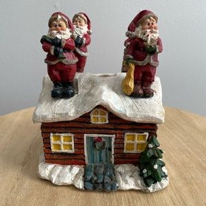 Santa Claus house butter spreader knife set ceramic figurines holiday decor